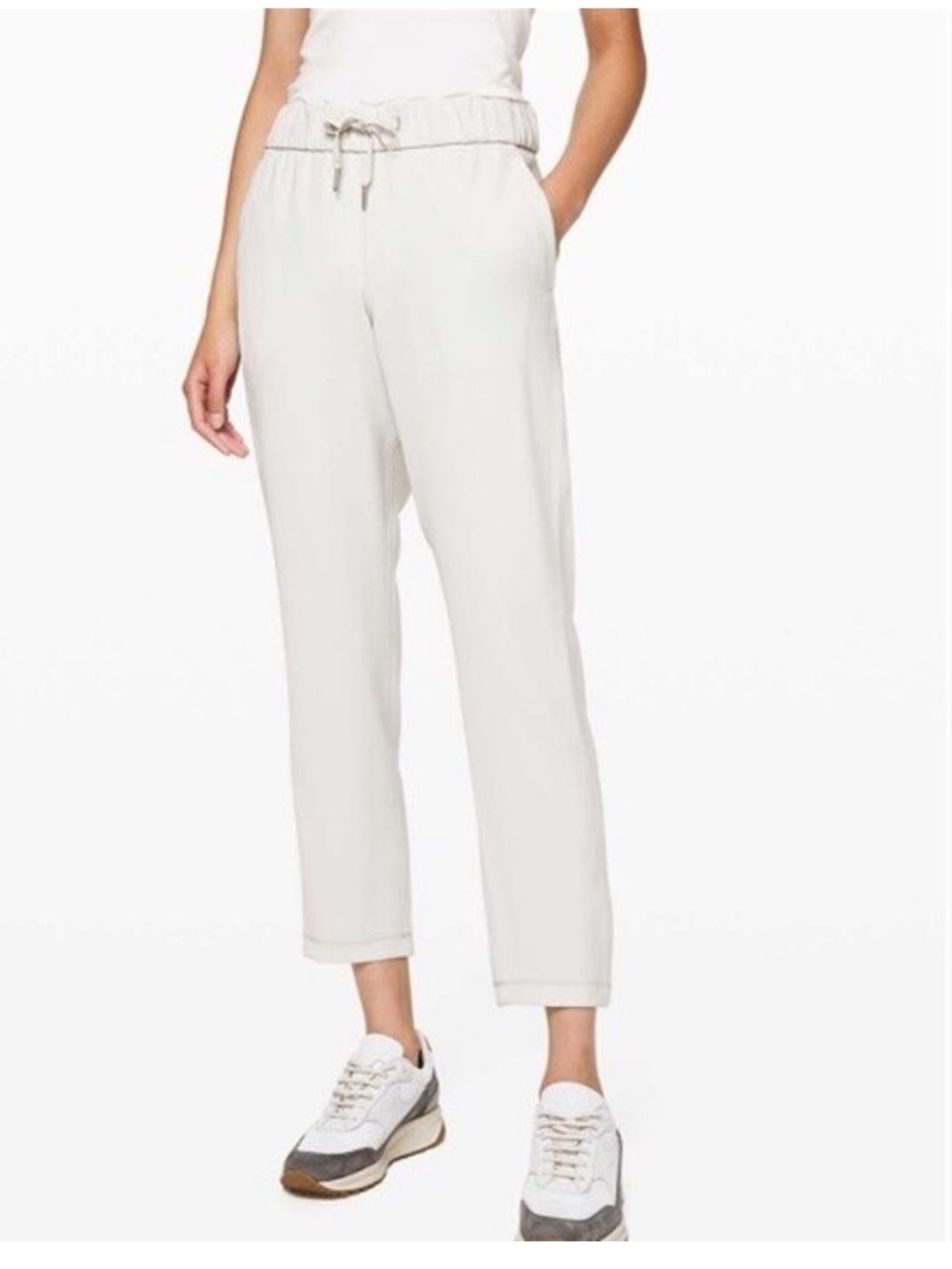 Lululemon On The Fly Full Length Pants Woven Silverstone Cream | 6